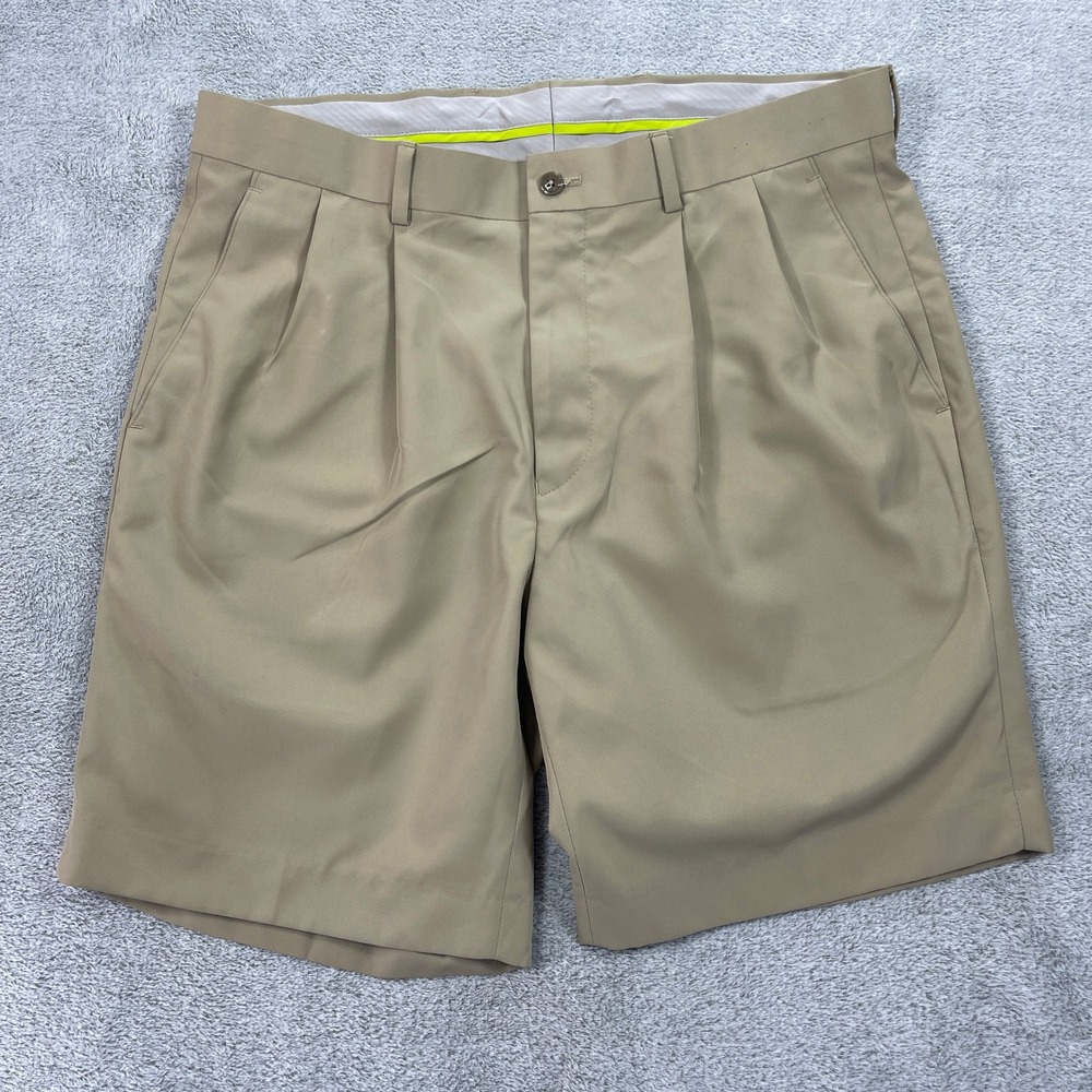 Louis Raphael Shorts Men 36 Tan Golf Pleated Chino Classic Fit 100% Polyester